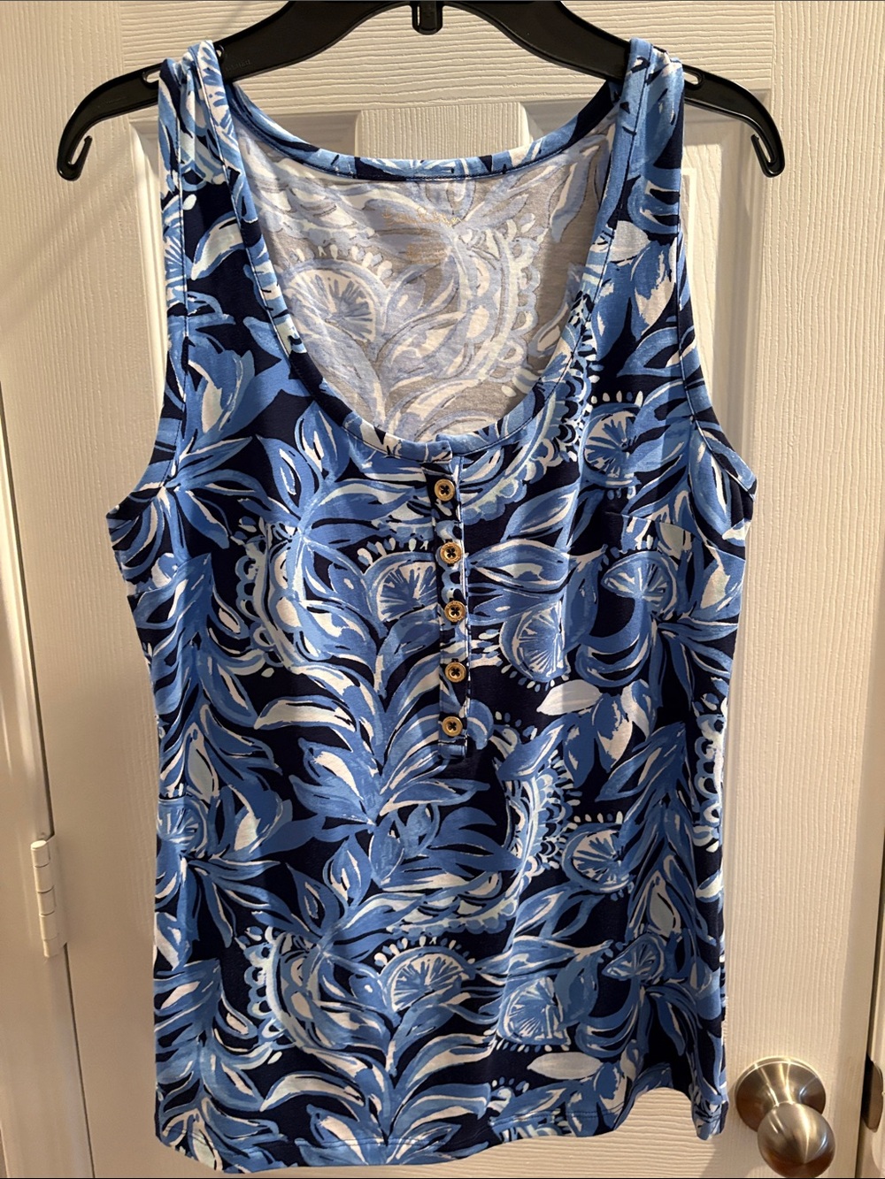 Blue & White Lily Pulitzer Floral Henley Tank Top